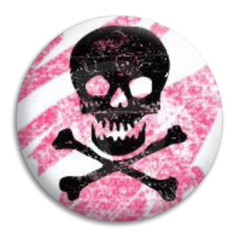 Skull Black On Pink Button Badge