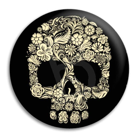 Skull Floral Button Badge