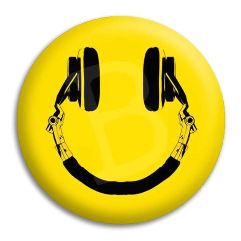 Smiley Headphones Button Badge
