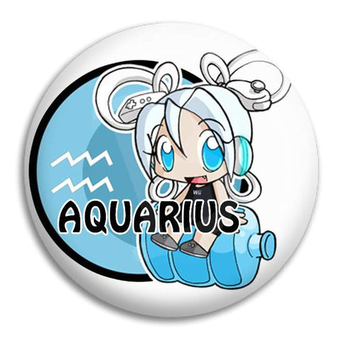 Cartoon Aquarius Button Badge