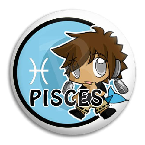 Cartoon Pisces Button Badge