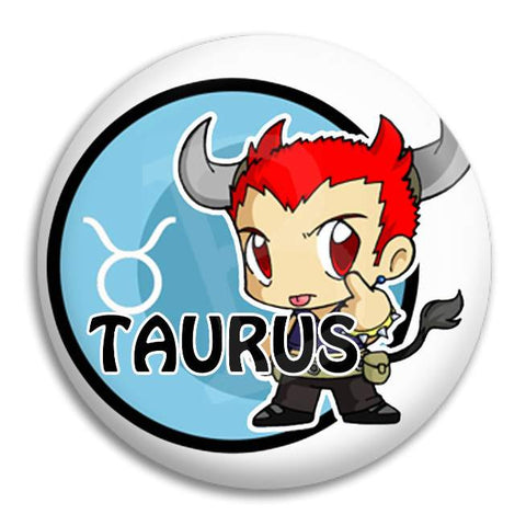 Cartoon Taurus Button Badge