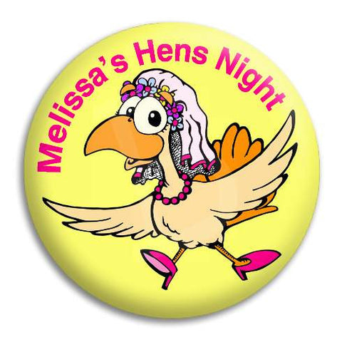 Hens Night Bridal Hen On Yellow Customisable Button Badge