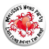 Hens Party Hearts Button Badge