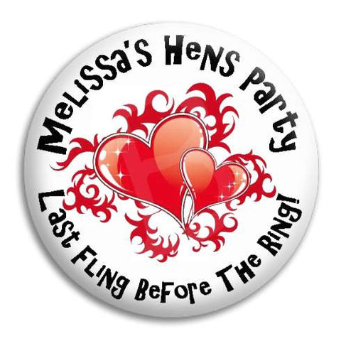 Hens Party Hearts Customisable Button Badge