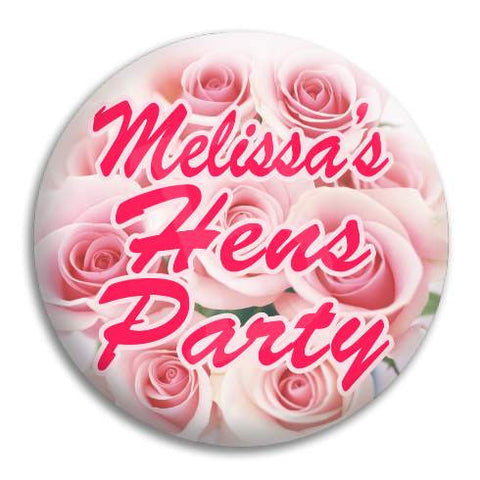 Hens Party Pink Roses Customisable Button Badge