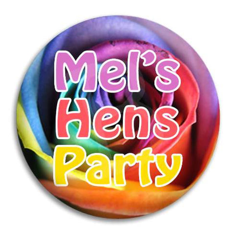 Hens Party Rainbow Rose Button Badge