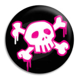Skull Pink And White Button Badge