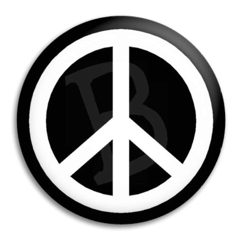 Peace White On Black Button Badge